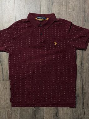 U.S. Polo Assn. Burgundy Polka Dot Short Sleeve Polo Shirt